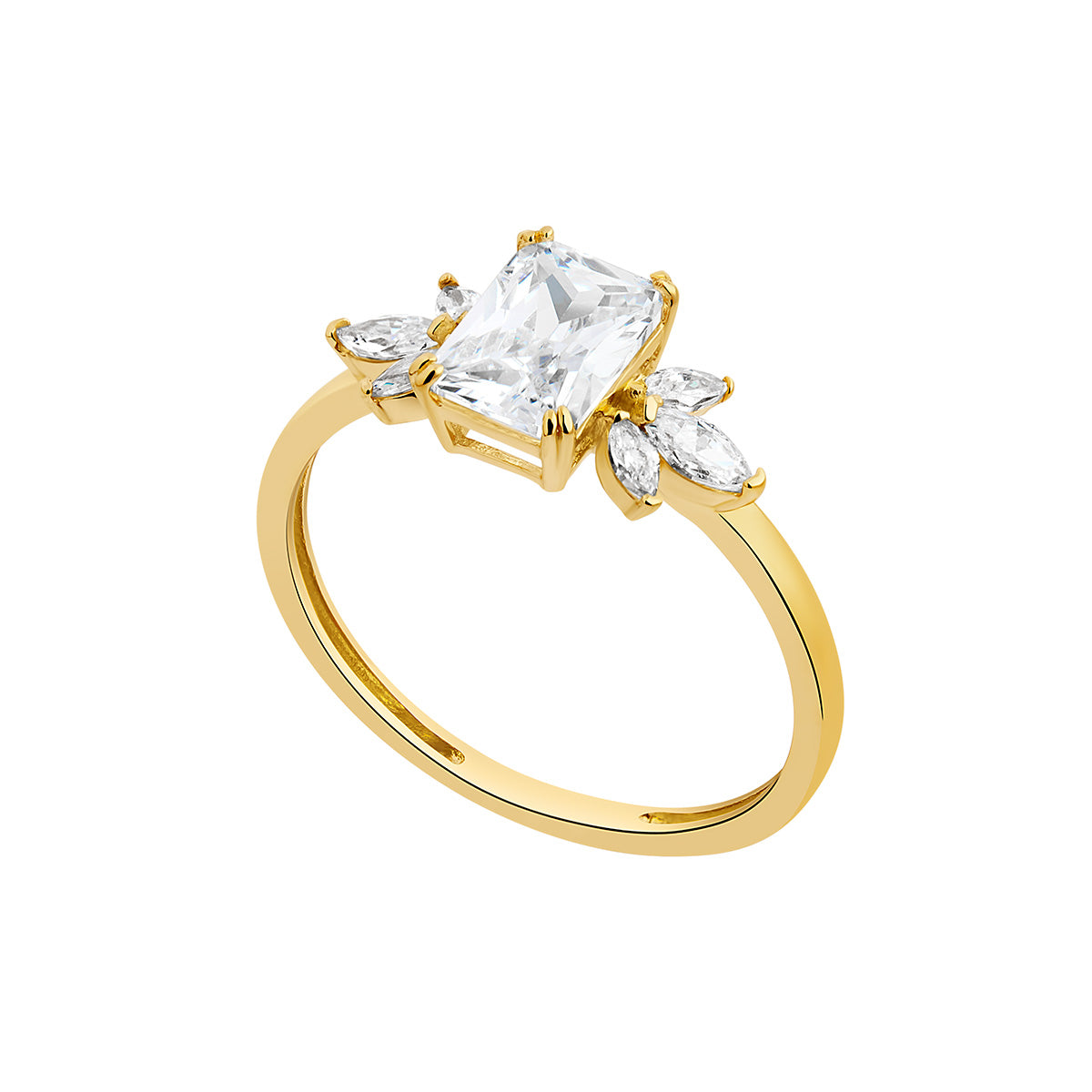 9ct Gold Emerald-Cut Marquise Cluster Ring