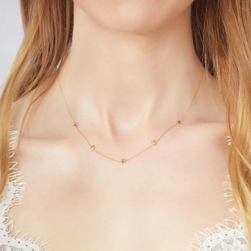 9ct Gold Five Star Necklace