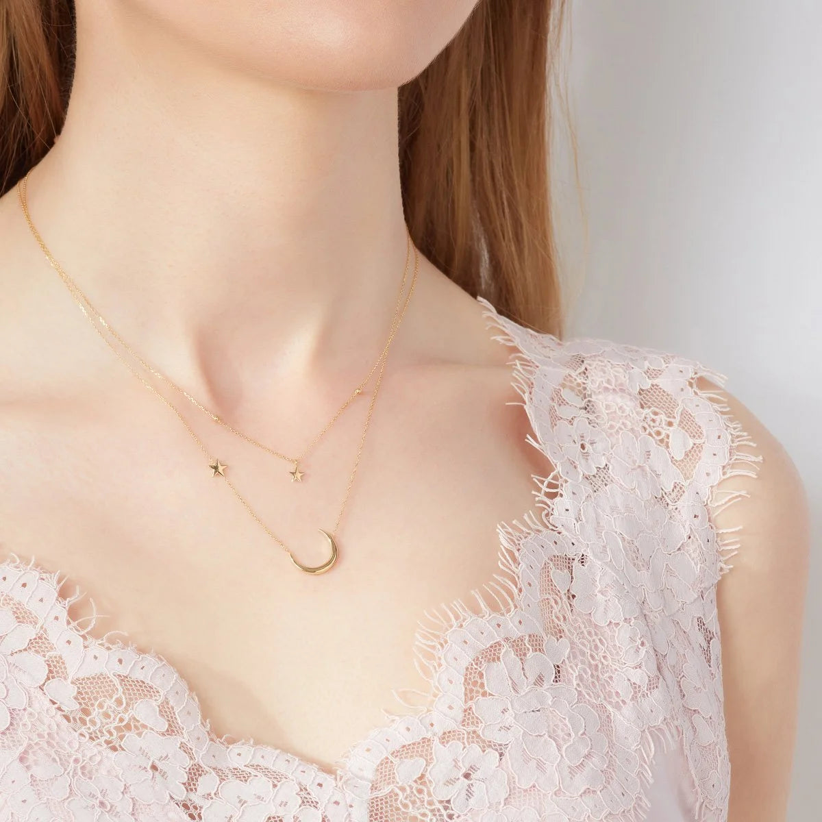 9ct Gold Moon and Mini Star Necklace