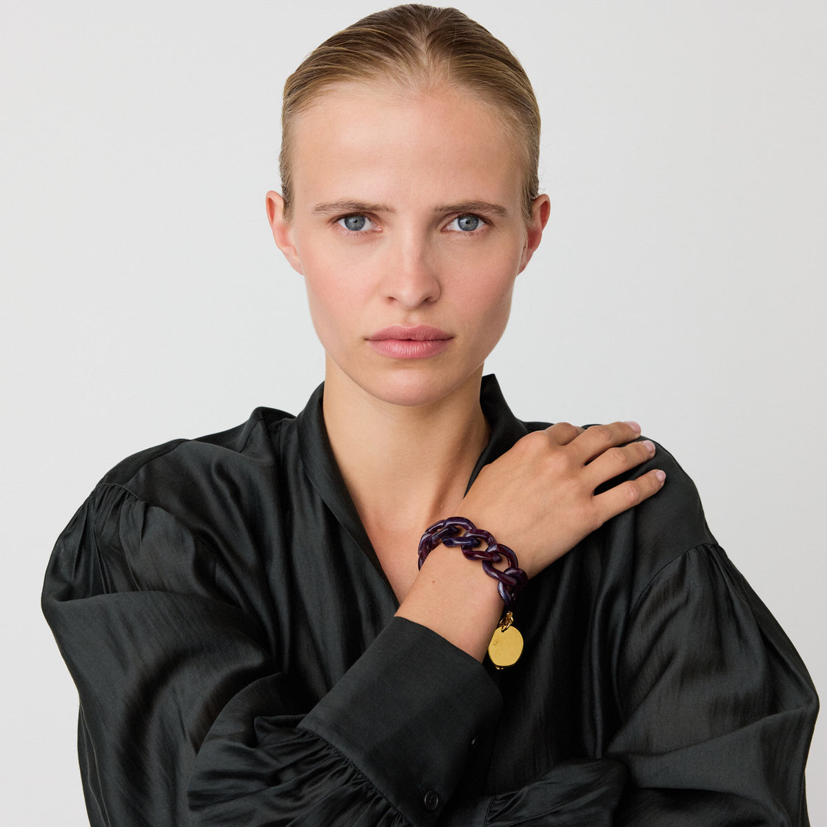 Flat Chain Bracelet Aubergine  Marble