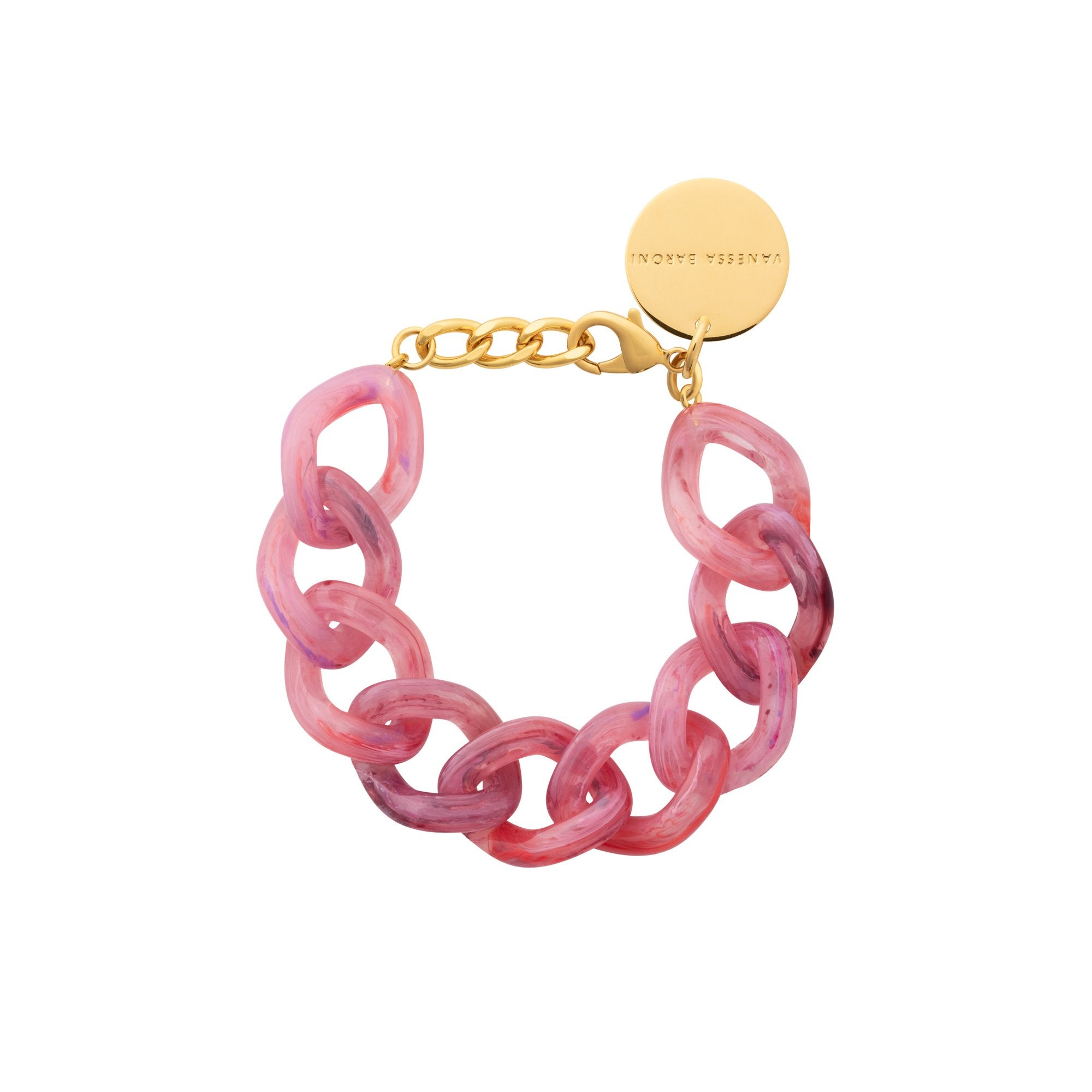 Flat Chain Crystal Pink Marble Bracelet