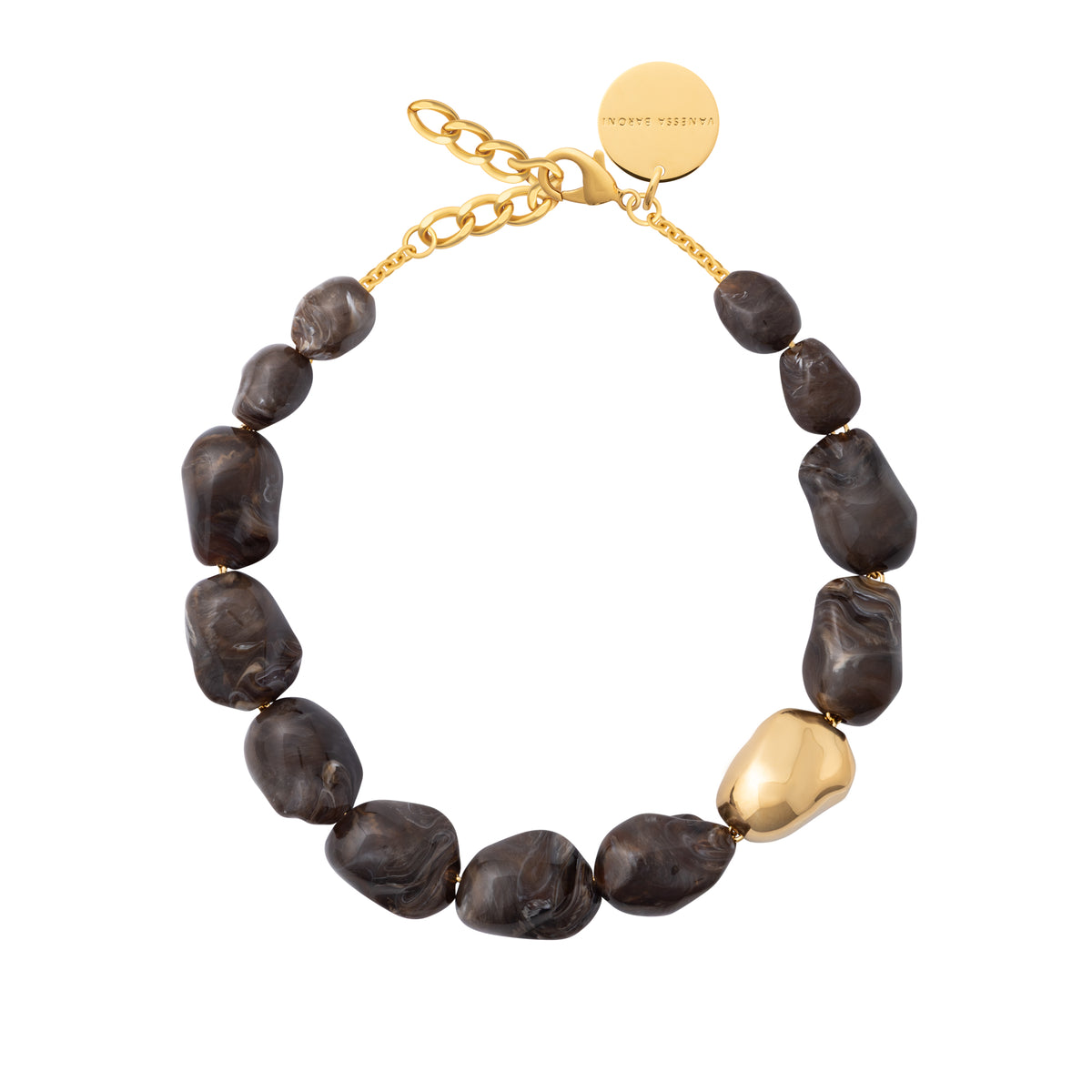 Big Organic Pearl Necklace Dark Brown Marble