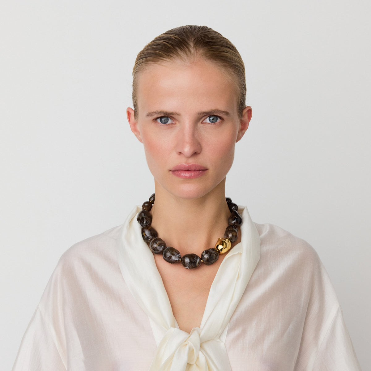 Big Organic Pearl Necklace Dark Brown Marble