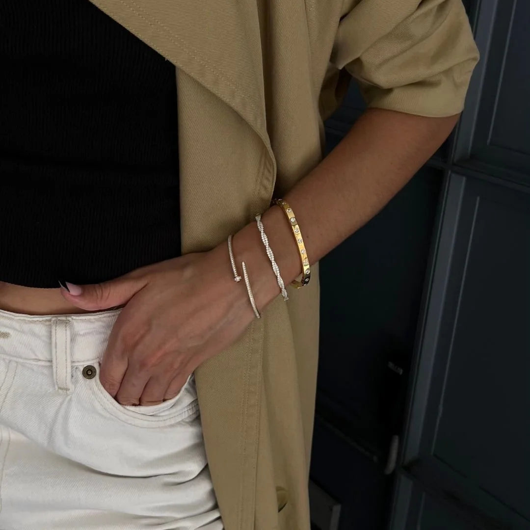 Gold CZ Twisted Bangle